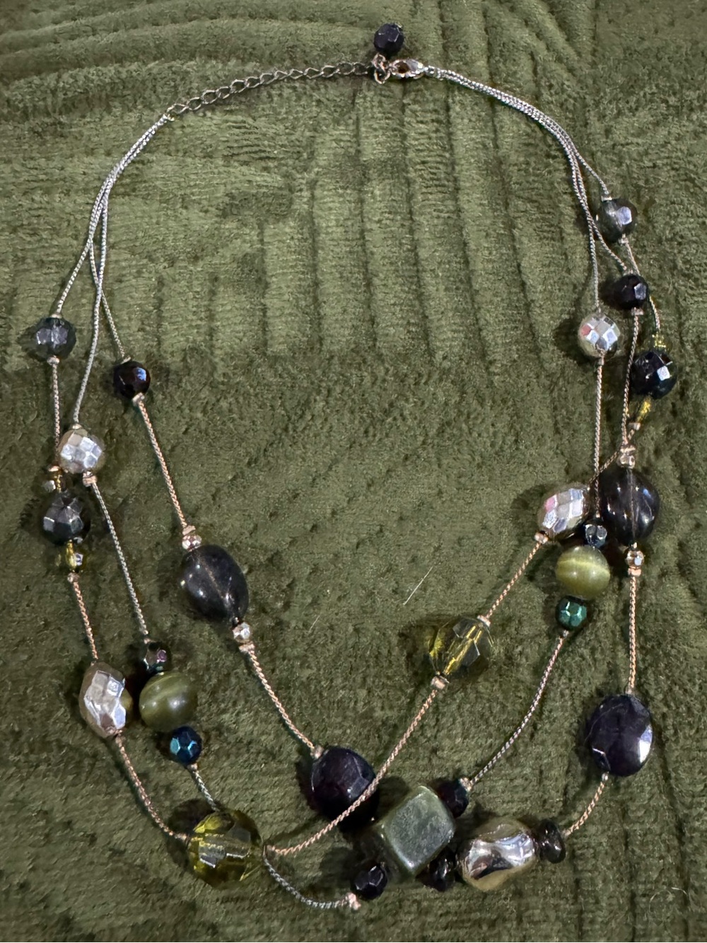 Y2K Multi-Strand Green, Blue, Red, & Silver Acrylic Beaded Necklace